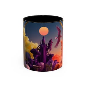 Caneca de café com decoração de paisagem mística - 11 e 15 onças - Arte para amantes de café