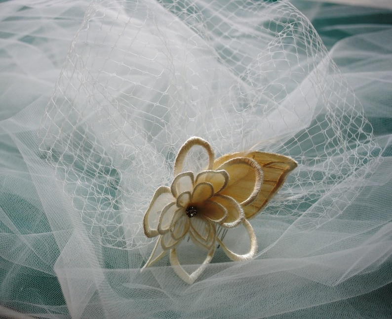 Shayna/'s organza flower birdcage veil