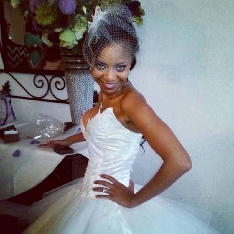 Shayna/'s organza flower birdcage veil
