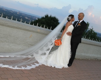 Jessica's reembroidered lace cathedral veil