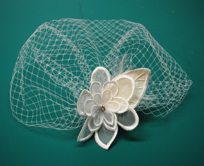 Shayna/'s organza flower birdcage veil