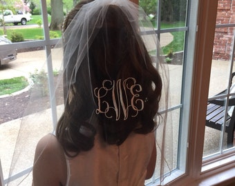 Lydia's monogrammed one tier  pencil edged communion veil