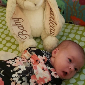 12 inch Personalized Bunnies By the Bay Bunny (Embroidery underside Hidden Within Ear)  Matching Personalized Layettes, Shirts, Blankets