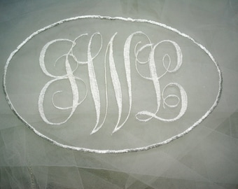 detachable 3 initial monogram applique to stitch onto existing veil