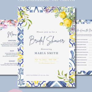 Elegancki pakiet na wieczór panieński Edytowalny szablon Canva Mediterranean Affair Amalfi Bridal Shower Mamma Mia Tematyczny brunch dla panny młodej z cytrusami
