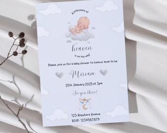 Heaven Sent Baby Shower Invitation: Dream Clouds Template (Digital Download)
