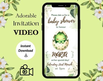 Dinosaur Baby Shower Video Invitation: Hatching Soon Theme (Digital Download)