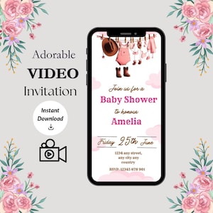 A Little Cowgirl Baby Shower Invite, Editable Video Invite, Wild West Girl Baby Shower, A Little Cow Girl is on the Way, Girl Babyshower