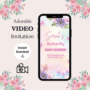Butterfly Video Invitation, Butterfly Baby Shower Invite Girl, Butterfly Invite, Baby Shower Invitation Template, Little Butterfly on Way