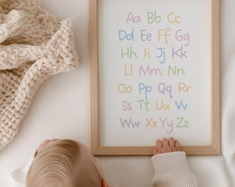 Rainbow Alphabet Poster, Educational Wall Art Printable, Homeschool Decor, ABC Nursery, Back to School, Digital Download