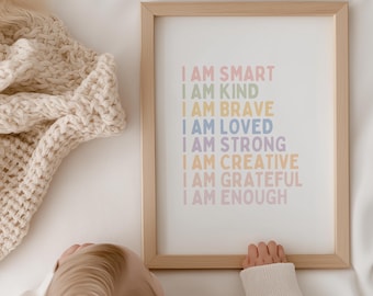 Positive Affirmations For Kids Poster, Printable Educational Wall Art, Homeschool Decor, Nursery Decor, Classroom Decor, Digital Download