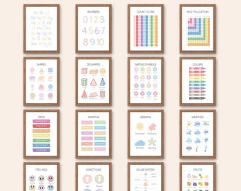 16 Educational Posters, Printable Educational Wall Art, Homeschool Decor, Nursery Decor, Classroom Decor, Digital Download