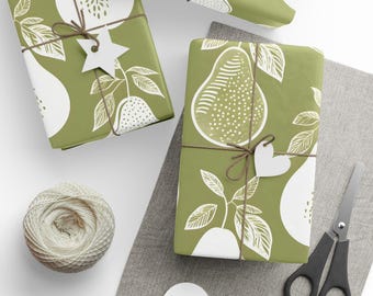 Elegant Pear Wrapping Paper Rolls, Eco-Friendly Gift Wrap for All Occasions, Sustainable Birthday, Holiday, Baby Shower, Wedding