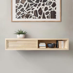 Handmade Floating Wood Console Table: Wall Mounted Shelf with Slider Door