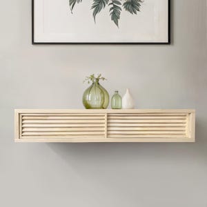 Handmade Floating Wood Console Table with Sliding Doors