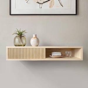 Solid wood wall cabinet, handmade floating console, floating table with 1 slider door