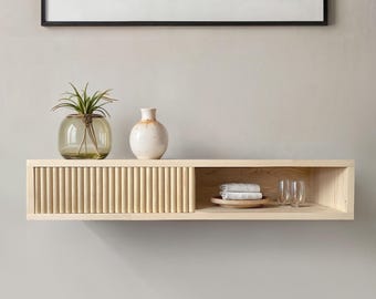 Solid wood wall cabinet, handmade floating console, floating table with 1 slider door