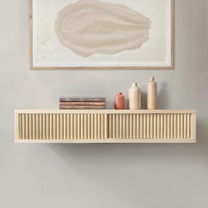 Handmade Wooden Floating Console Table with Slider Doors