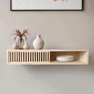 Handmade Floating Wood Shelf: Wall Mounted Console with Slider Door