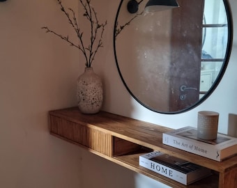 Floating TV console, handmade media console, floating table with 2 slider door