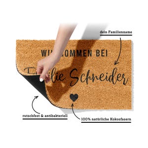 Fußmatte Personalisierbar aus Kokos mit Familienname „Willkommen bei Familie“ | Hochzeitsgeschenk | Geschenk Einzug | Willkommen Türmatte afbeelding 3