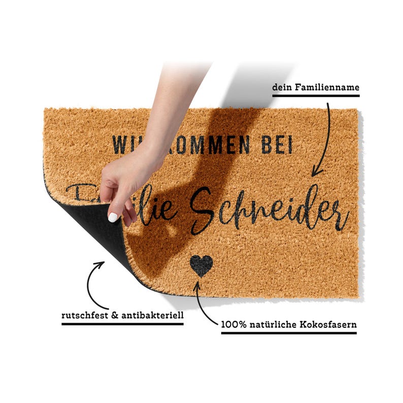 Fußmatte Personalisierbar aus Kokos mit Familienname „Willkommen bei Familie“ | Hochzeitsgeschenk | Geschenk Einzug | Willkommen Türmatte afbeelding 3