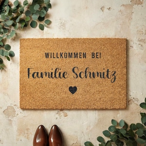 Fußmatte Personalisierbar aus Kokos mit Familienname „Willkommen bei Familie“ | Geschenk zum Einzug | Türmatte aus Kokos | Hochzeitsgeschenk