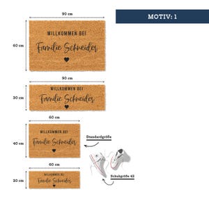 Fußmatte Personalisierbar aus Kokos mit Familienname „Willkommen bei Familie“ | Hochzeitsgeschenk | Geschenk Einzug | Willkommen Türmatte Motiv - 1