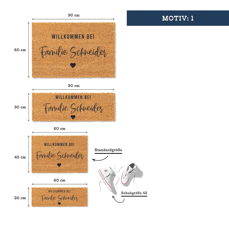 Fußmatte Personalisierbar aus Kokos mit Familienname „Willkommen bei Familie“ | Hochzeitsgeschenk | Geschenk Einzug | Willkommen Türmatte Motiv - 1