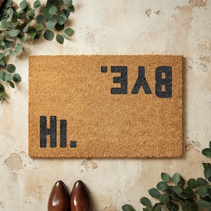 Deurmat van kokosnoot met "Hoi" en "Doei" | Grappige deurmat | Welkomstmat voor de voordeur | Cadeau voor een housewarming | Decoratie voor de entree