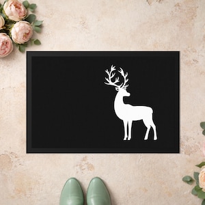 Fußmatte aus Stoff mit Hirsch-Motiv | Rustikale Türmatte | Geschenk für Jäger & Naturliebhaber | Willkommensmatte für Eingangsbereich |