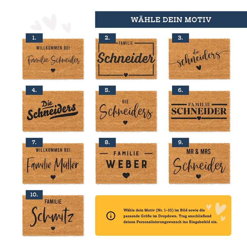 Fußmatte Personalisierbar aus Kokos mit Familienname „Willkommen bei Familie“ | Hochzeitsgeschenk | Geschenk Einzug | Willkommen Türmatte afbeelding 2