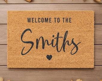 Felpudo de fibra de coco personalizado – Felpudo de bienvenida personalizado con el nombre de la familia | Regalo de inauguración de la casa | Regalo de boda | Alfombra de entrada exterior | Regalo familiar