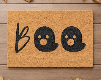 Halloween Doormat Coconut Mat Halloween BOO | Doormat with Ghost Motif | Decoration for Autumn & Halloween | Welcome Mat