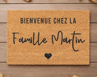Paillasson Coco personnalisé avec nom de famille | Bienvenue chez la famille | Cadeau mariage | Cadeau crémaillère | Tapis d'entrée