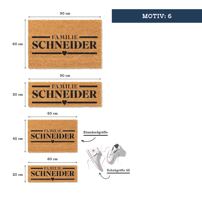 Fußmatte Personalisierbar aus Kokos mit Familienname „Willkommen bei Familie“ | Hochzeitsgeschenk | Geschenk Einzug | Willkommen Türmatte Motiv - 6