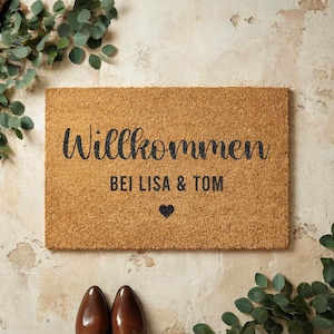 Personalized coconut doormat with name – Coconut doormat for the entrance area | Housewarming gift | Couple's doormat image 1
