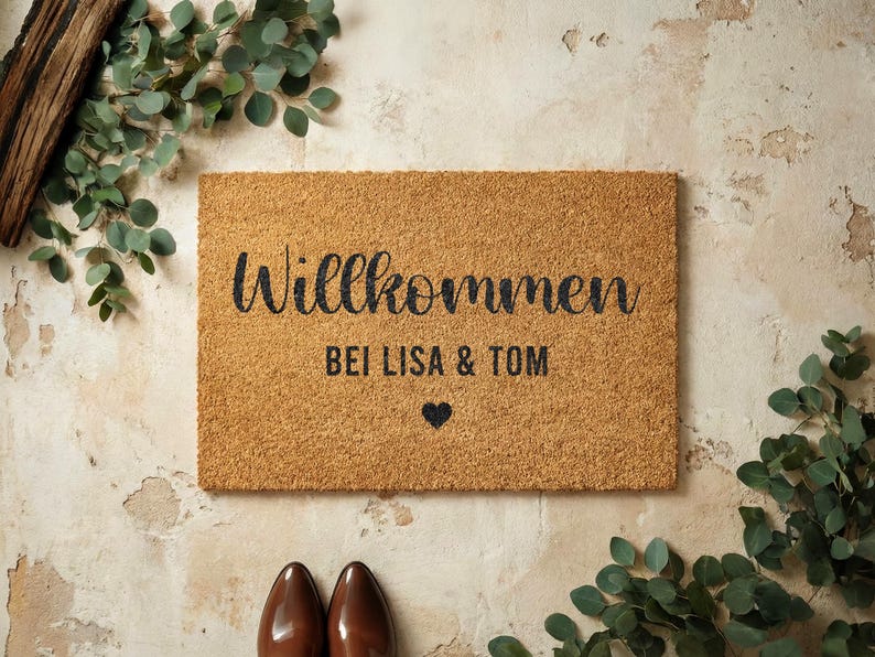 Personalized coconut doormat with name – Coconut doormat for the entrance area | Housewarming gift | Couple's doormat image 1