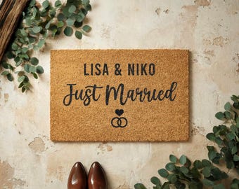 Zerbino in cocco personalizzato con nome “Just Married” | Regalo di nozze | Regalo per sposi novelli | Zerbino ingresso | Tappeto