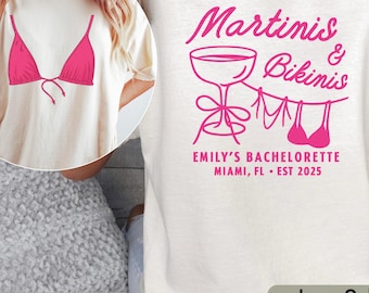 Bikinis And Martinis Bachelorette Shirt, Bikini Party Custom Comfort Colors Beach Trip Tee