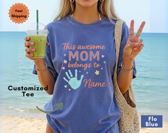 Comfort Colors Custom Mom Shirt With Kids Names, Personalized Mama Mother&#39;s Day Gift, New Mom Reveal Gigi Tee from Baby, Mommy And Me Outfit