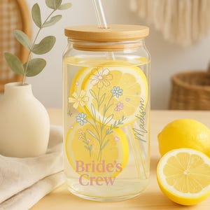 Personalized Iced Coffee Cup,Custom Birth Flower Glass Tumbler With Lid And Straw,Bridesmaid Proposal Gift,Bachelorette Party Favor, Wedding