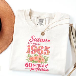 Custom 1965 Birthday Shirt, Comfort Colors Floral 60th Birthday Gift For Women Tee, Made In 1965 Personalized Name Vintage Birthday T-Shirt