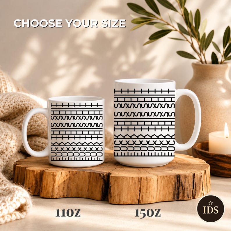 White ceramic hidden message mug with minimalist black pattern design that reveals a funny sarcastic phrase inside, perfect as an office humor gift for coworkers, bosses, friends, or Secret Santa exchanges.
