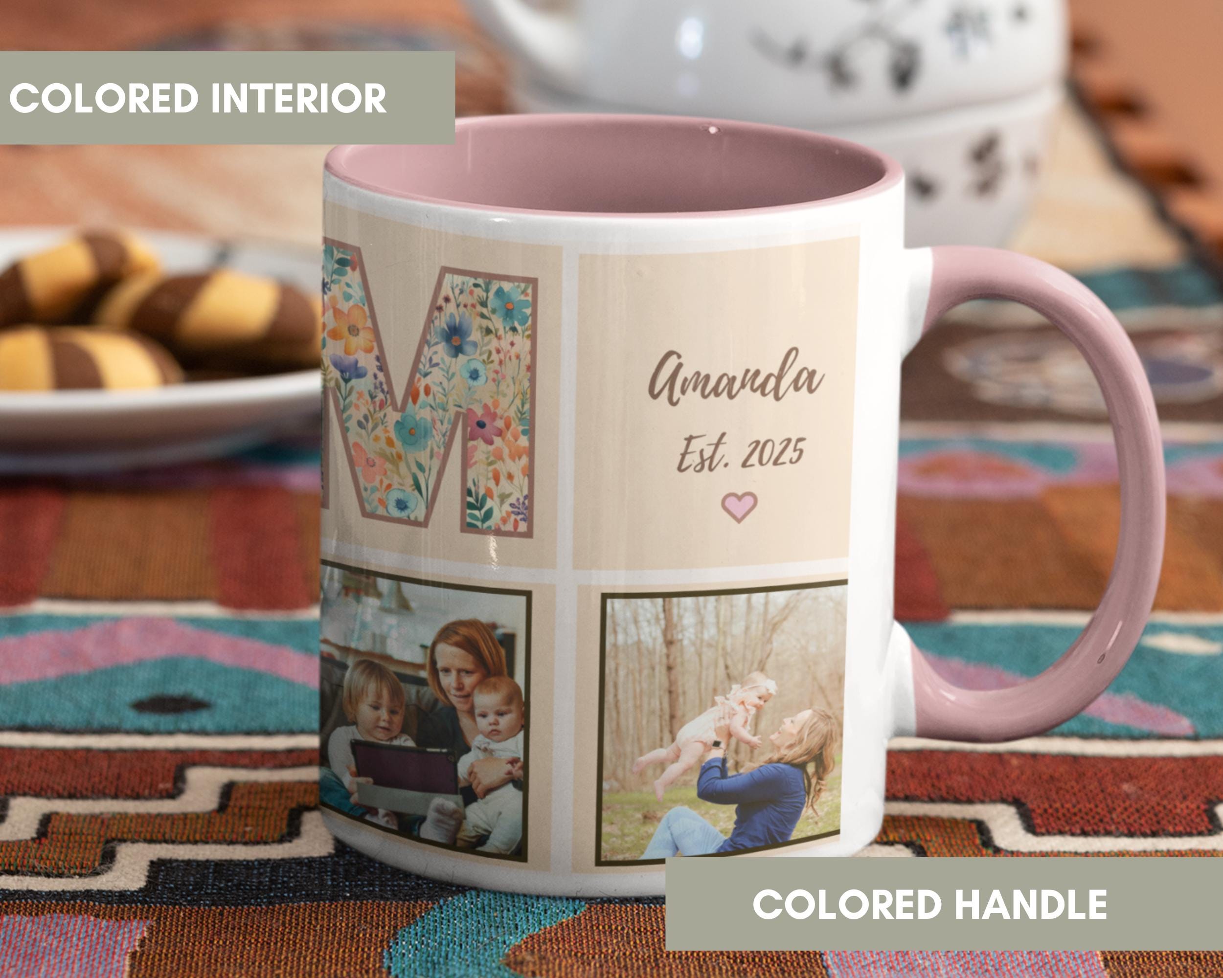 カスタムフォトコラージュ MOM マグカップ、花文字、母の日ギフト