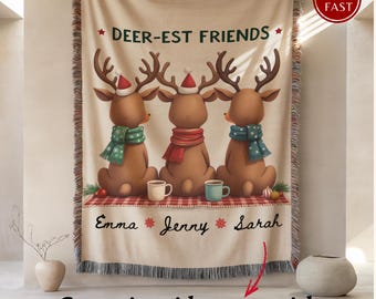 Personalized Deer Friend Christmas Throw – Custom Friendship Blanket