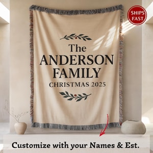 パーソナライズされた家族の名前の織りスローブランケット、クリスマスギフト