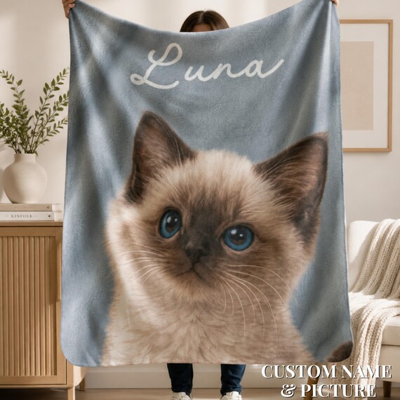 Custom Cat Photo Blanket, Personalized Cat Name Throw, Best Friend Bestie Gift