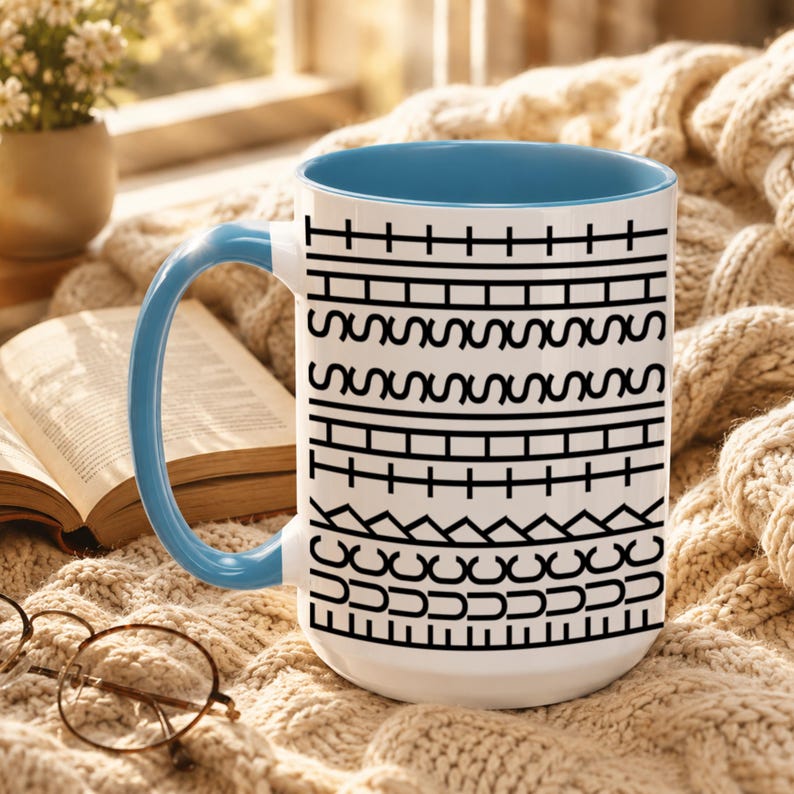White ceramic hidden message mug with minimalist black pattern design that reveals a funny sarcastic phrase inside, perfect as an office humor gift for coworkers, bosses, friends, or Secret Santa exchanges.