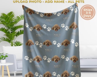 Custom Pet Photo Blanket, Personalized Dog Memorial Keepsake, Upload Photo Name